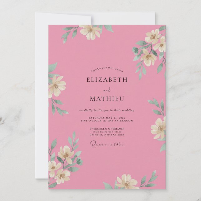 Bright Petal Pink Petal Wedding Invitation (Front)