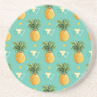Bright Pineapples On Geometric Pattern Coaster