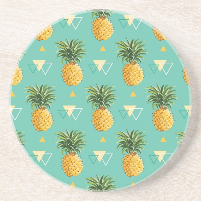 Bright Pineapples On Geometric Pattern Coaster (Front)