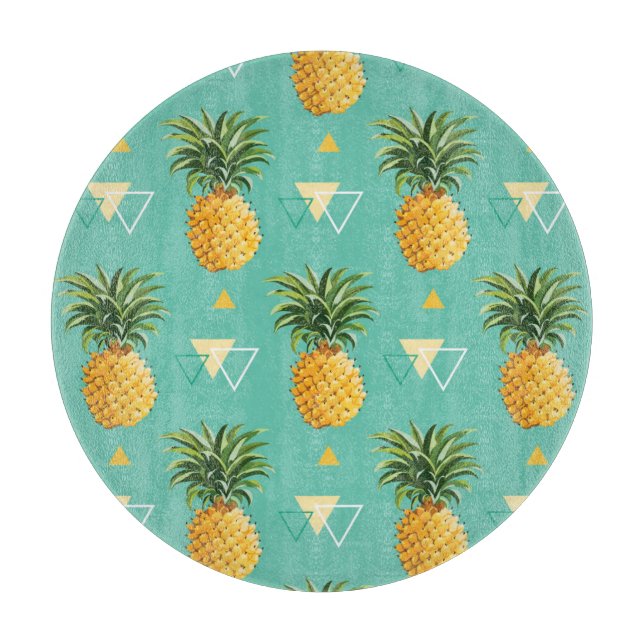 Bright Pineapples On Geometric Pattern Cutting Board (Front)