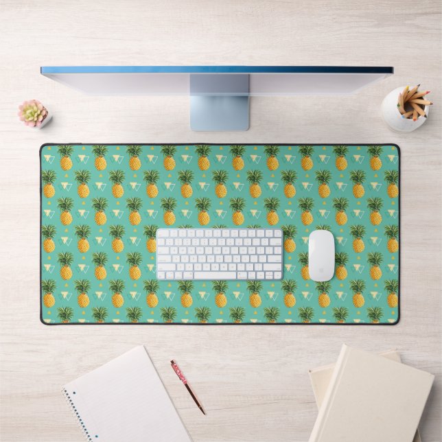Bright Pineapples On Geometric Pattern Desk Mat (Office 1)