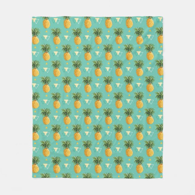 Bright Pineapples On Geometric Pattern Fleece Blanket (Front)