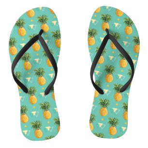 Bright Pineapples On Geometric Pattern Jandals