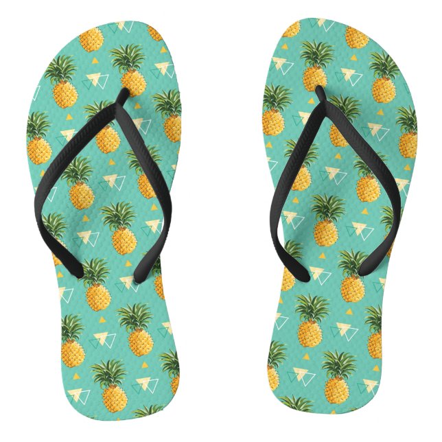 Bright Pineapples On Geometric Pattern Jandals (Footbed)