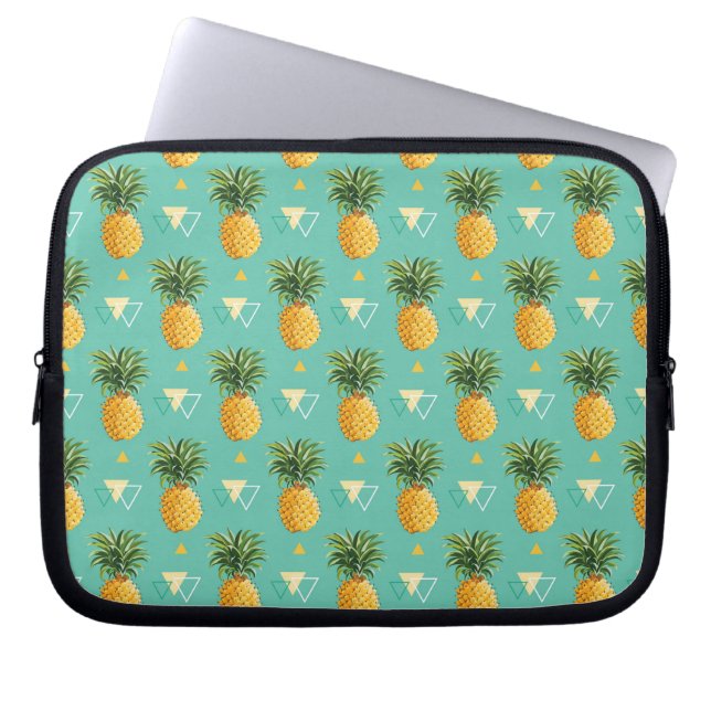 Bright Pineapples On Geometric Pattern Laptop Sleeve (Front)