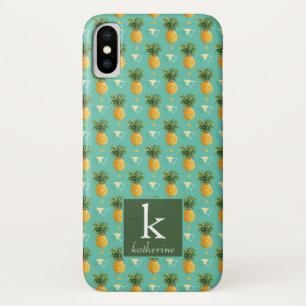 Bright Pineapples On Geometric Pattern   Monogram iPhone X Case