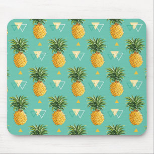 Bright Pineapples On Geometric Pattern Mouse Pad