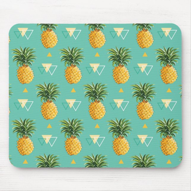 Bright Pineapples On Geometric Pattern Mouse Pad (Front)