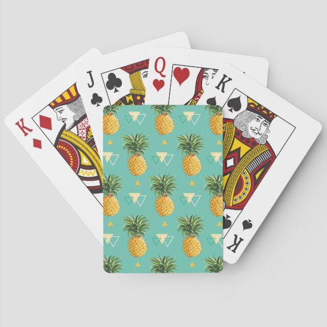 Bright Pineapples On Geometric Pattern Playing Cards (Back)