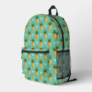 Bright Pineapples On Geometric Pattern Printed Backpack