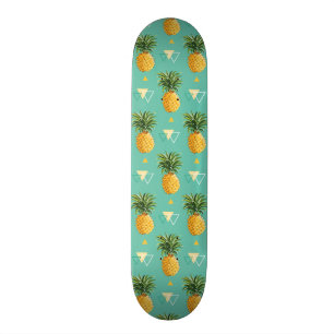 Bright Pineapples On Geometric Pattern Skateboard