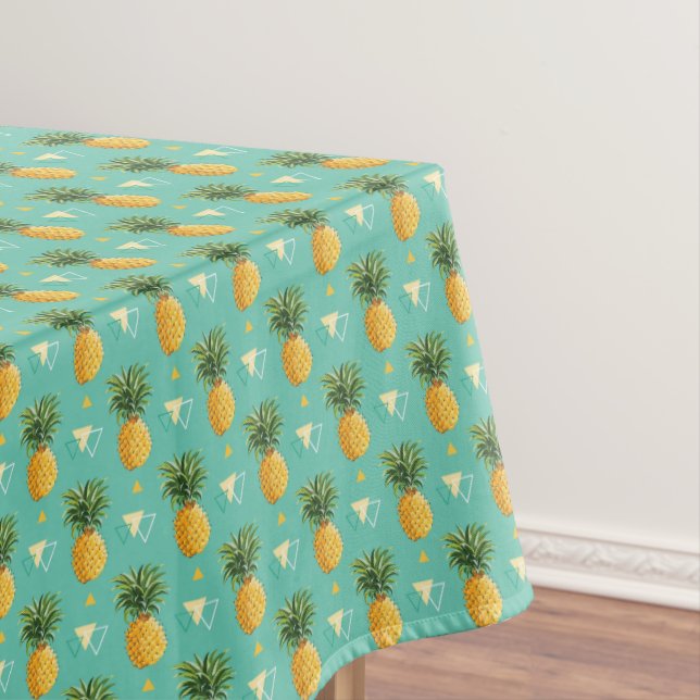 Bright Pineapples On Geometric Pattern Tablecloth (In Situ)