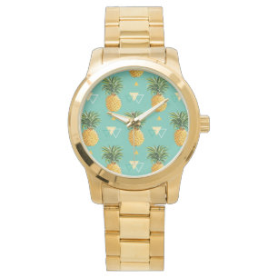 Bright Pineapples On Geometric Pattern Watch