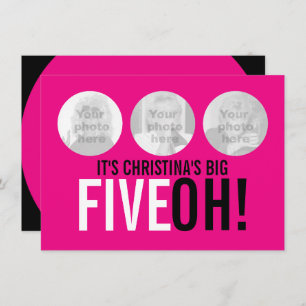Bright pink 50th FIVEOH! photo birthday invite