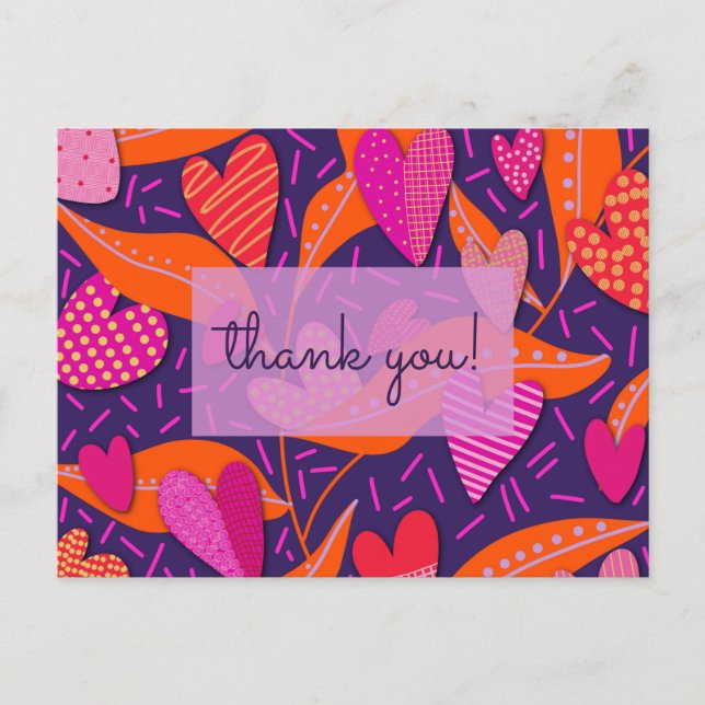 Bright Pink Abstract Thank You Postcard (Front)