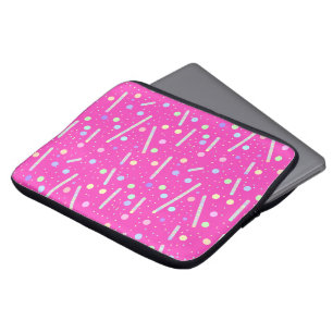 Bright pink aesthetic dots lines pattern laptop sleeve