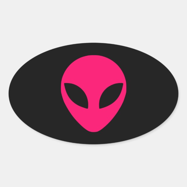 Bright Pink Alien Head Oval Sticker (Front)