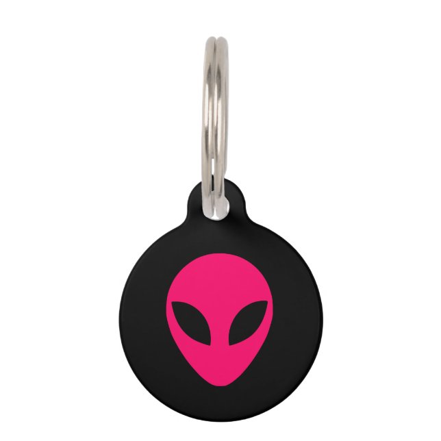 Bright Pink Alien Head Pet Tag (Front)