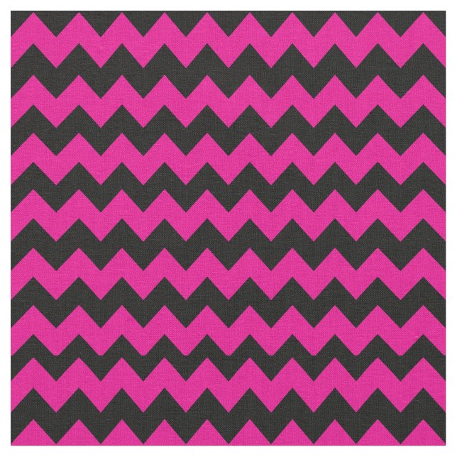 Bright Pink and Black Chevron Pattern Fabric (Close Up)