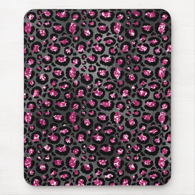 Bright Pink and Black Glam Animal Print Mouse Pad (Front)