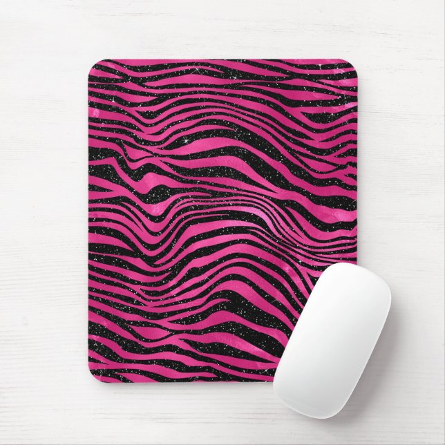 Bright Pink and Black Glam Animal Print Stripes Mouse Pad (With Mouse)