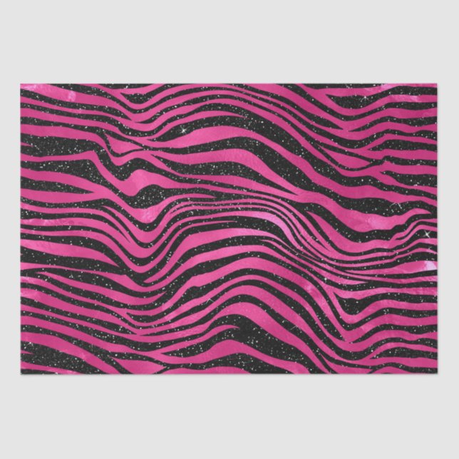 Bright Pink and Black Glam Animal Print Stripes Tissue Paper (Front)