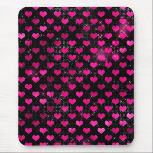 Bright Pink and Black Glam Hearts Pattern Mouse Pad