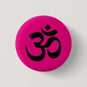 Bright Pink and Black Om Symbol 3 Cm Round Badge
