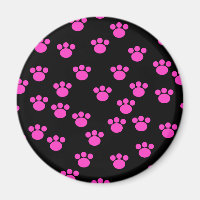 Bright Pink and Black Paw Print Pattern.