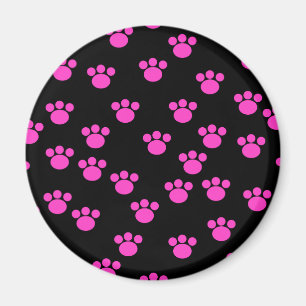 Bright Pink and Black Paw Print Pattern. Magnet