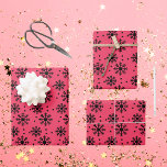 Bright Pink and Black Snowflake Pattern Christmas Wrapping Paper Sheet<br><div class="desc">Bright Pink and Black Snowflake Pattern Christmas Wrapping Paper Sheets</div>