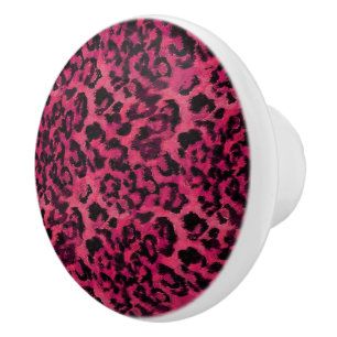 Bright pink and black spotted leopard ceramic knob