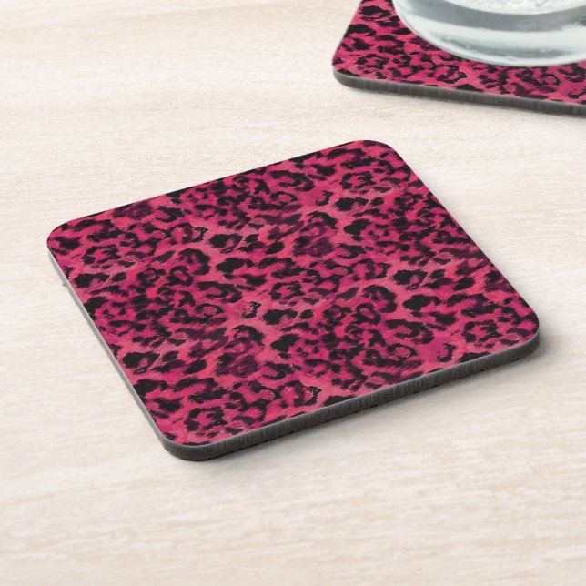 Bright pink and black spotted leopard coaster (Left Side)