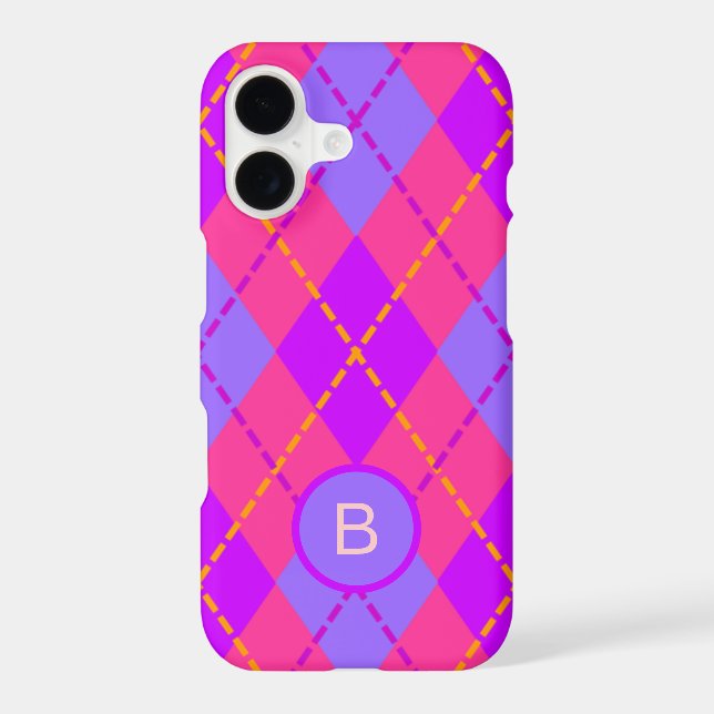 Bright Pink and Blue Argyle Pattern Monogram (Back)