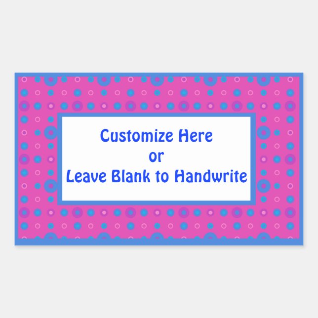 Bright Pink and Blue Dots on Magenta Rectangular Sticker (Front)