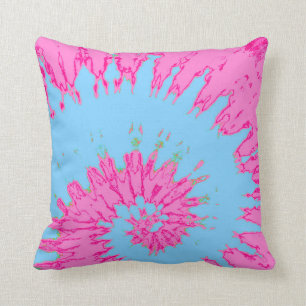 Bright Pink and Blue Spiral Tie Dye Pillow