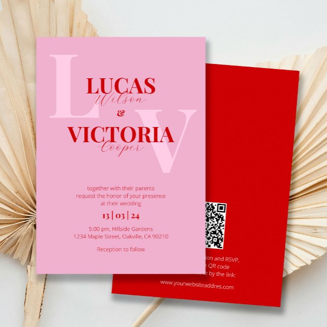 Bright Pink and Bold Red QR Code Wedding Invitation (Creator Uploaded)