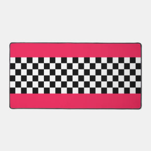 Bright pink and checkerboard desk mat