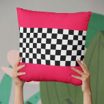 Bright pink and chequerboard cushion<br><div class="desc">A black and white classic chequerboard pattern,  with some bright vibrant pink.</div>