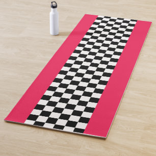 Bright pink and chequerboard yoga mat
