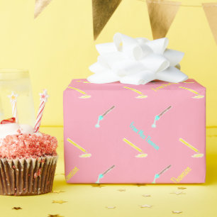 Bright pink and fun paint brush and art pencil wrapping paper