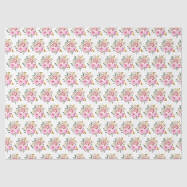 Bright Pink and Gold Elegant Flowers  Tissue Paper (Front)
