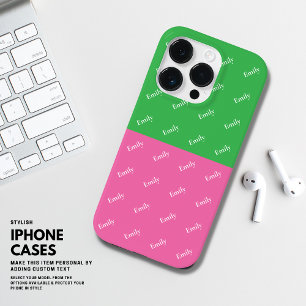 Bright Pink and Green Name Pattern iPhone Case