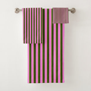 Bright Pink and Green Retro Stripe Modern Bath Towel Set