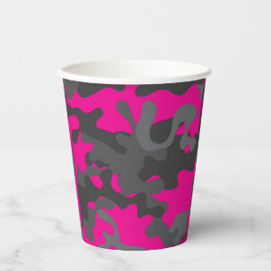 Bright Pink and Grey Camouflage Paper Cups