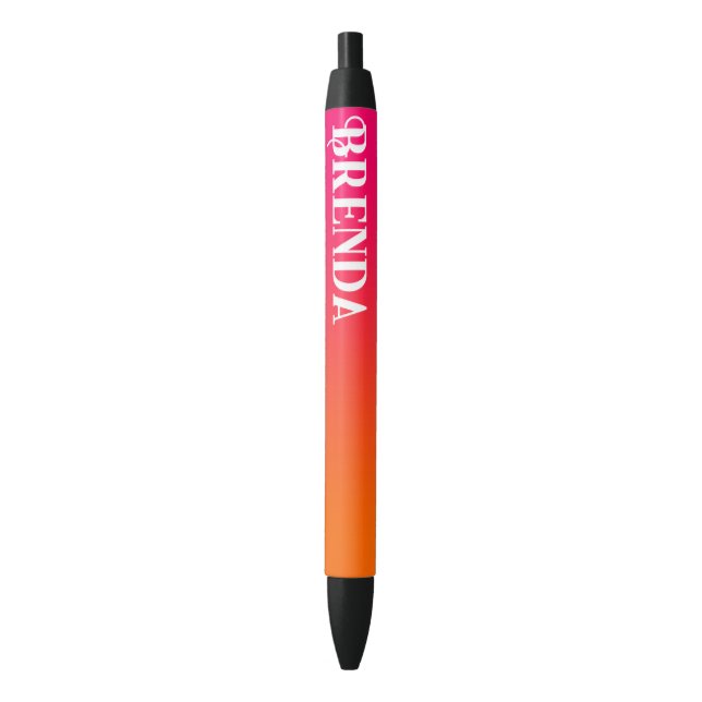 Bright Pink and Orange Gradient Personalised Black Ink Pen (Front Vertical)