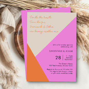 Bright Pink and Orange Tricolor Baby Sprinkle Invitation
