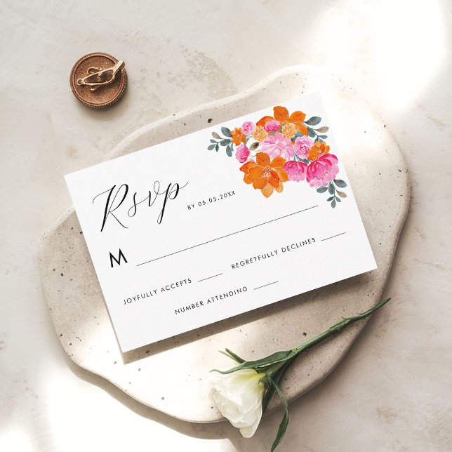 Bright Pink and Orange Vibrant Floral RSVP Card (Creator Uploaded)