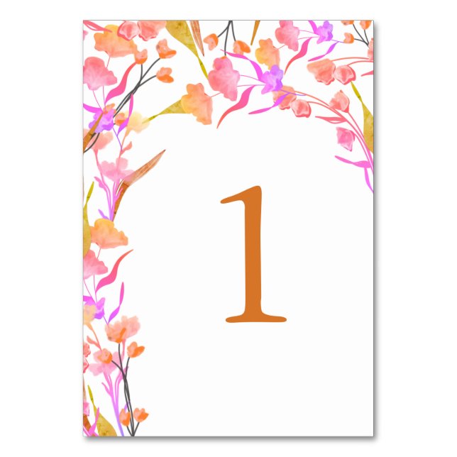 Bright Pink and Orange Wildflower Table Number (Front)
