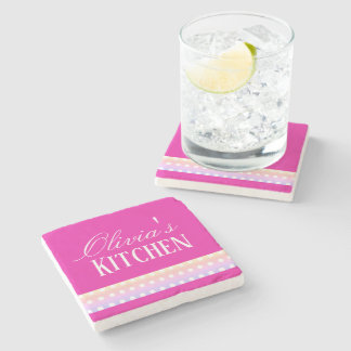 Bright Pink and Pola Dots Stone Coaster